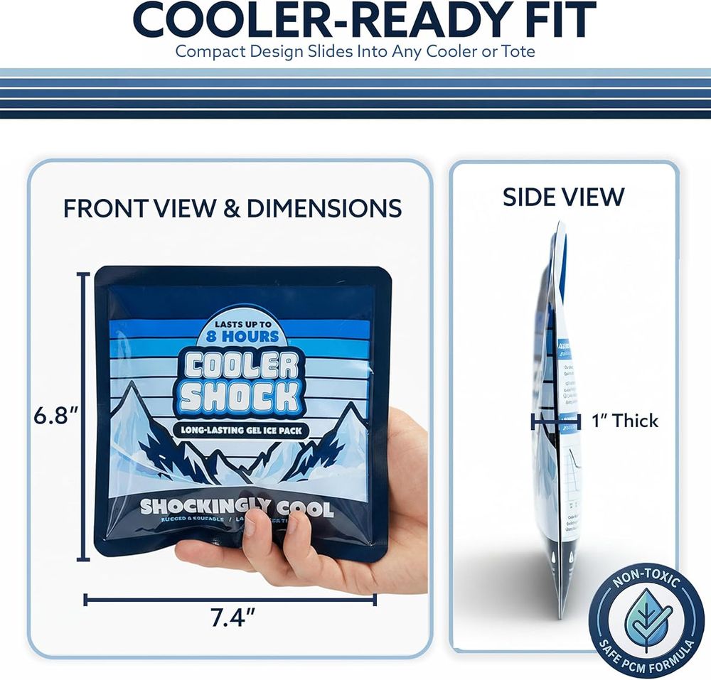 Cooler Shock Prefilled Gel Ice Packs, Small 6.8" x 7.4", 2 Pack — view 3