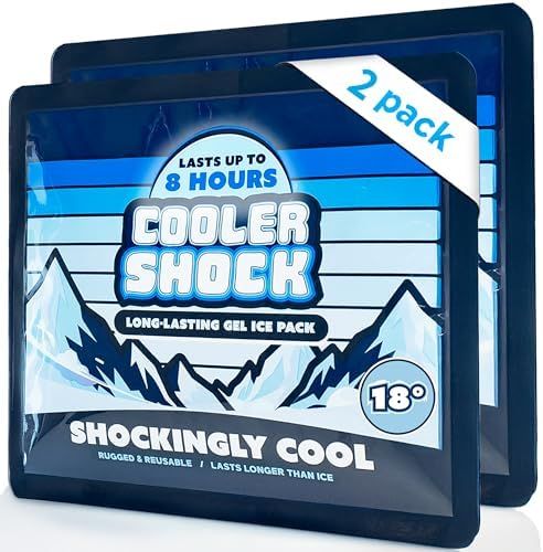Cooler Shock Prefilled Gel Ice Packs, Small 6.8" x 7.4", 2 Pack